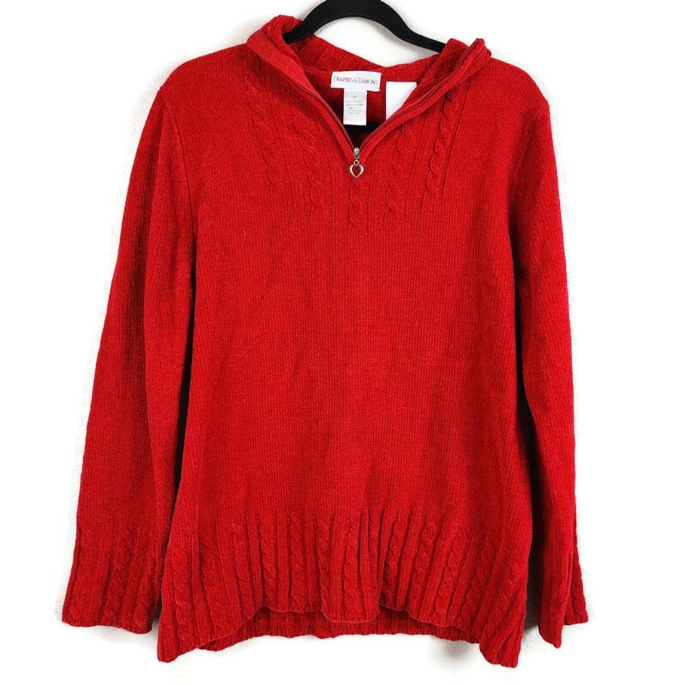 Vintage NWT Med Drapers & Damon's Red Quarter Zip Long Sleeve Sweater Heart Zip